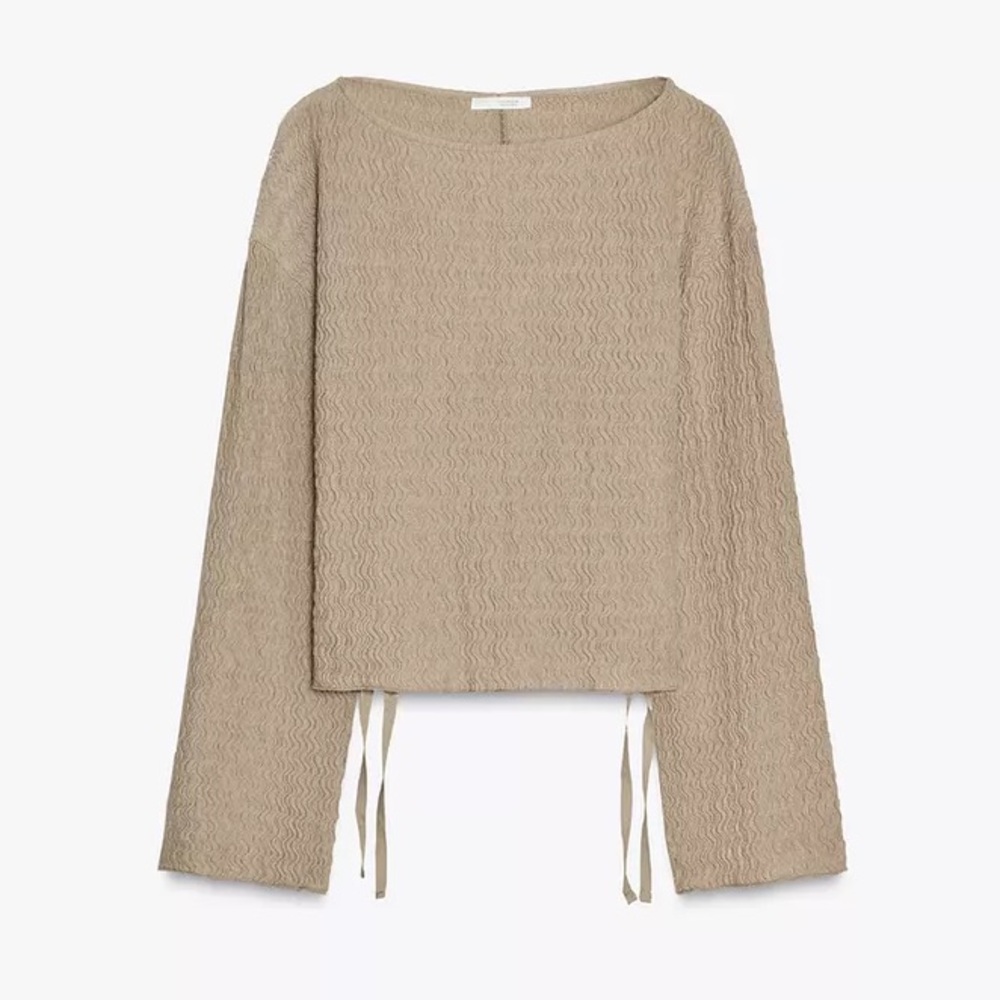 Zara Beige Textured Long-Sleeve Top